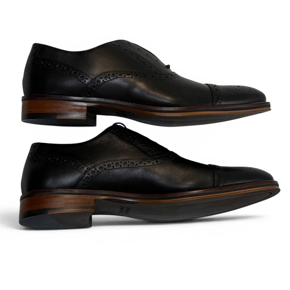 Johnston & Murphy Conard Captoe Black Calfskin Brogue Oxfords Mens 9 M New